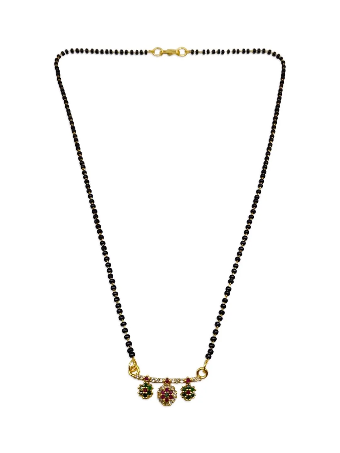 Modern Short American Diamond Mangalsutra Multi Color Mini Flower Designs Simple Black Beads Chain