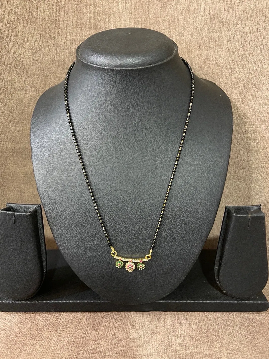 Modern Short American Diamond Mangalsutra Multi Color Mini Flower Designs Simple Black Beads Chain