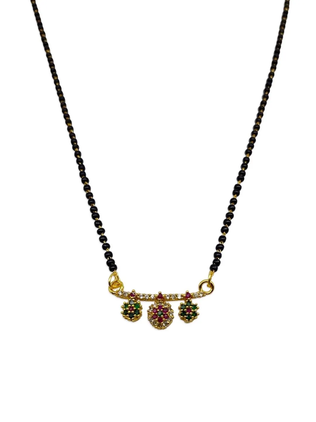 Modern Short American Diamond Mangalsutra Multi Color Mini Flower Designs Simple Black Beads Chain