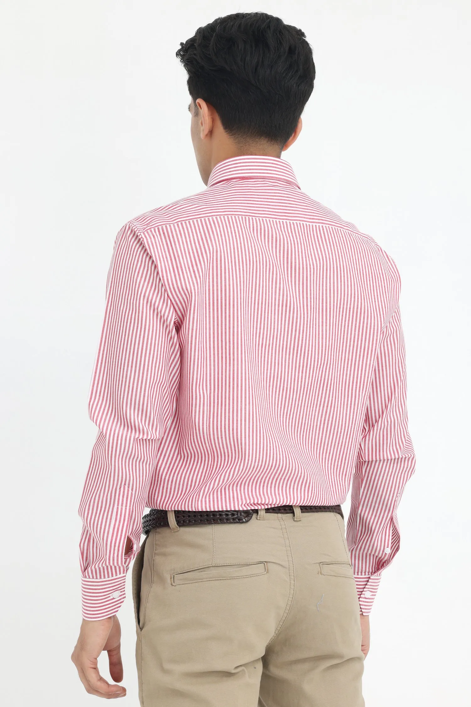 MODERN STRIPE BUTTON-UP-RED-WHT