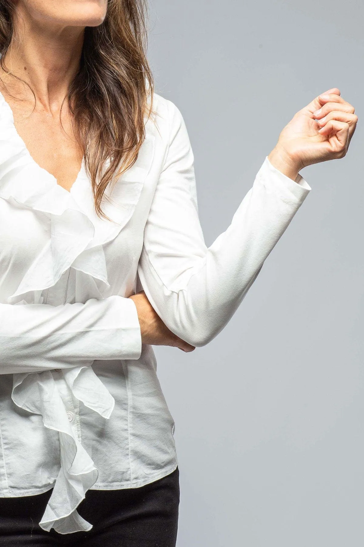 Monica V-Neck Ruffle Front Blouse In Cream