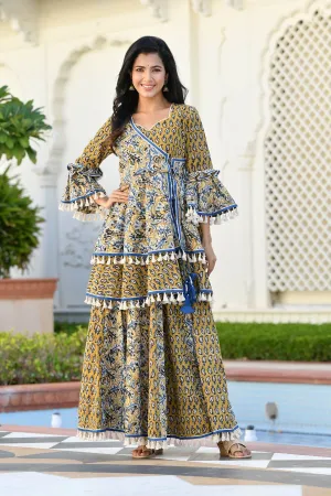 MULMUL DHIVYA AJRAKH PRINT SHARARA SET