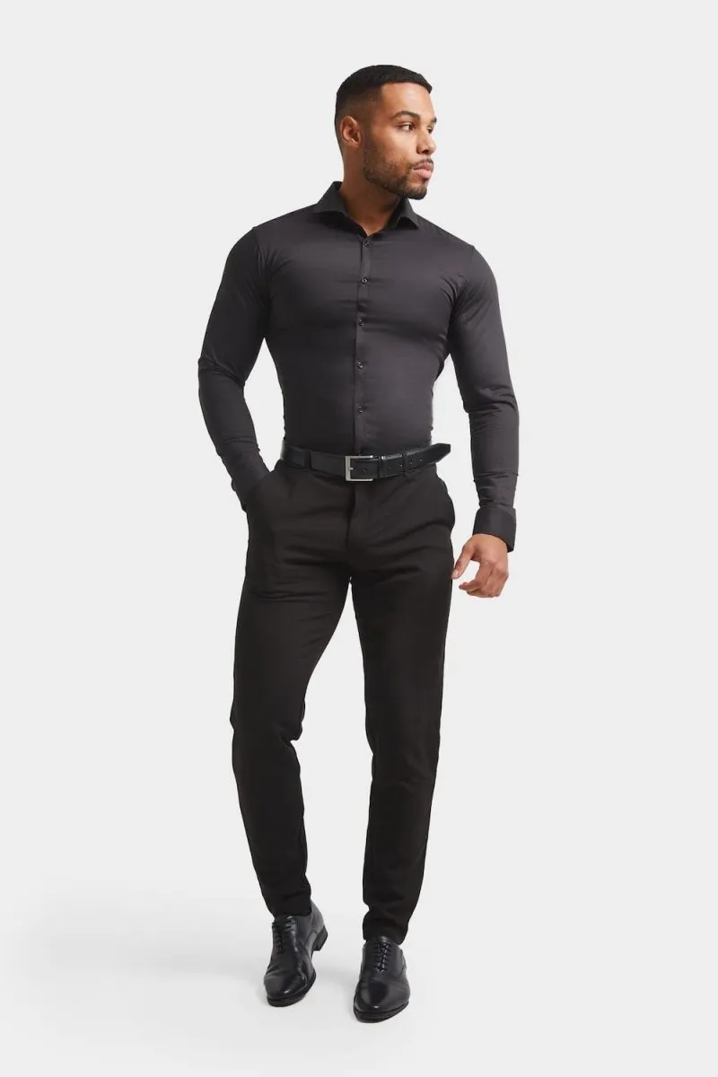 Muscle Fit Cutaway Collar Shirt in Black