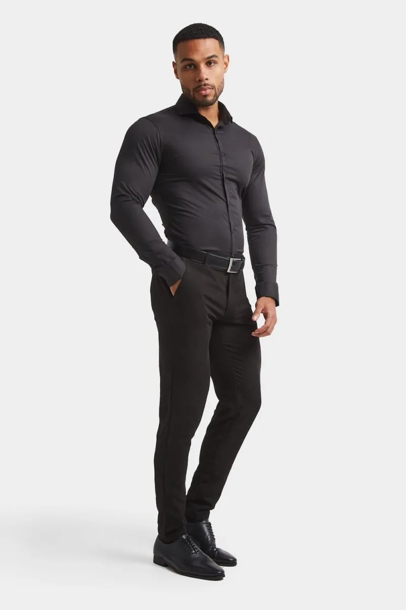 Muscle Fit Cutaway Collar Shirt in Black