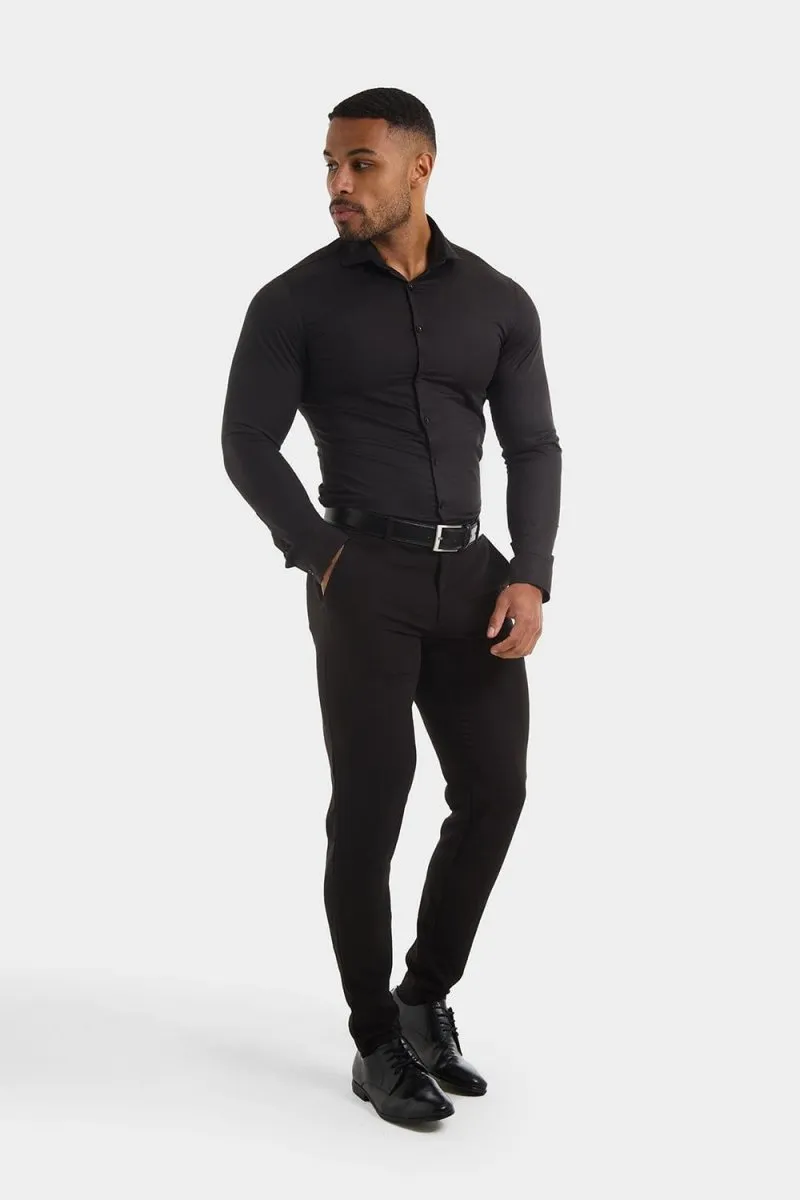 Muscle Fit Cutaway Collar Shirt in Black