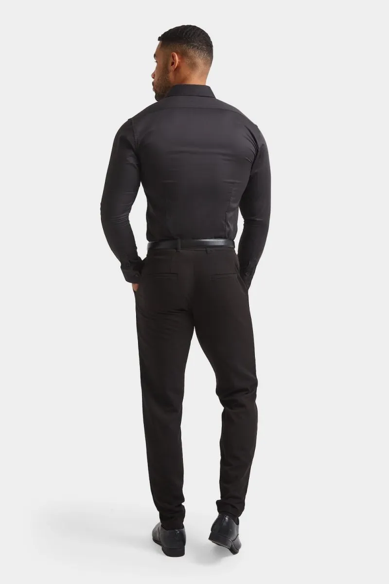 Muscle Fit Cutaway Collar Shirt in Black