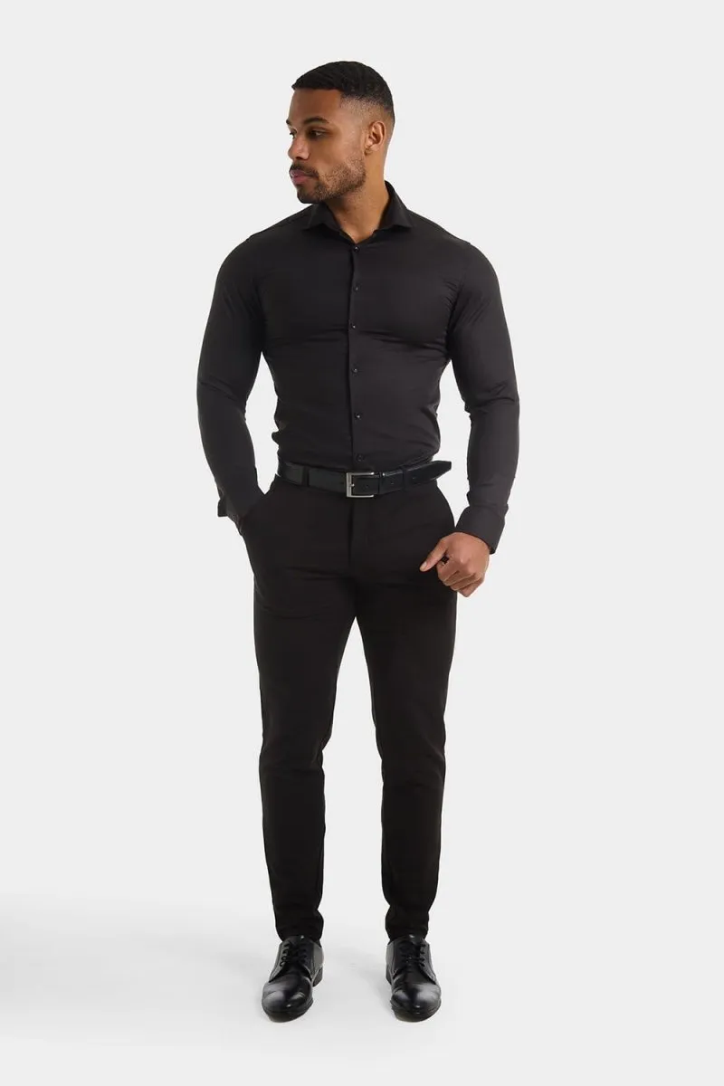 Muscle Fit Cutaway Collar Shirt in Black