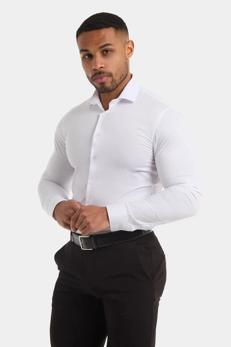 Muscle Fit Cutaway Collar Shirt in White