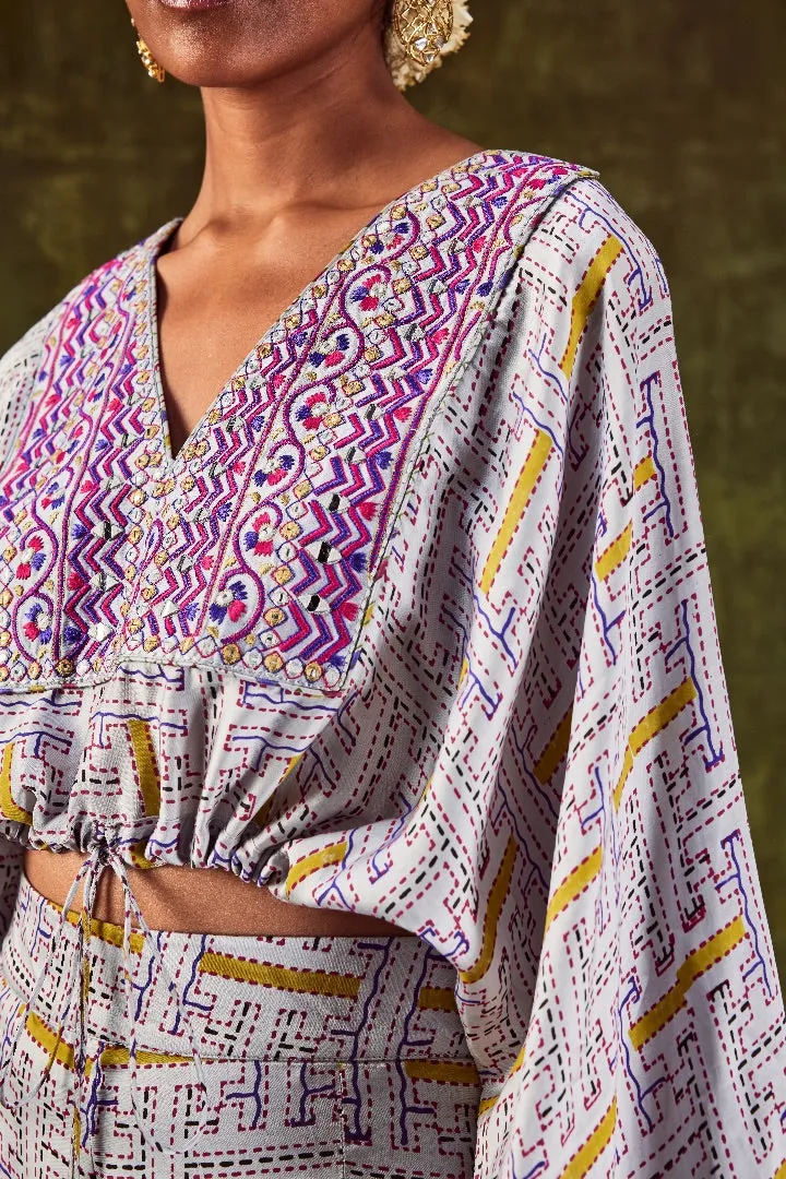 Neck Top With Wide Leg Pleated Pants