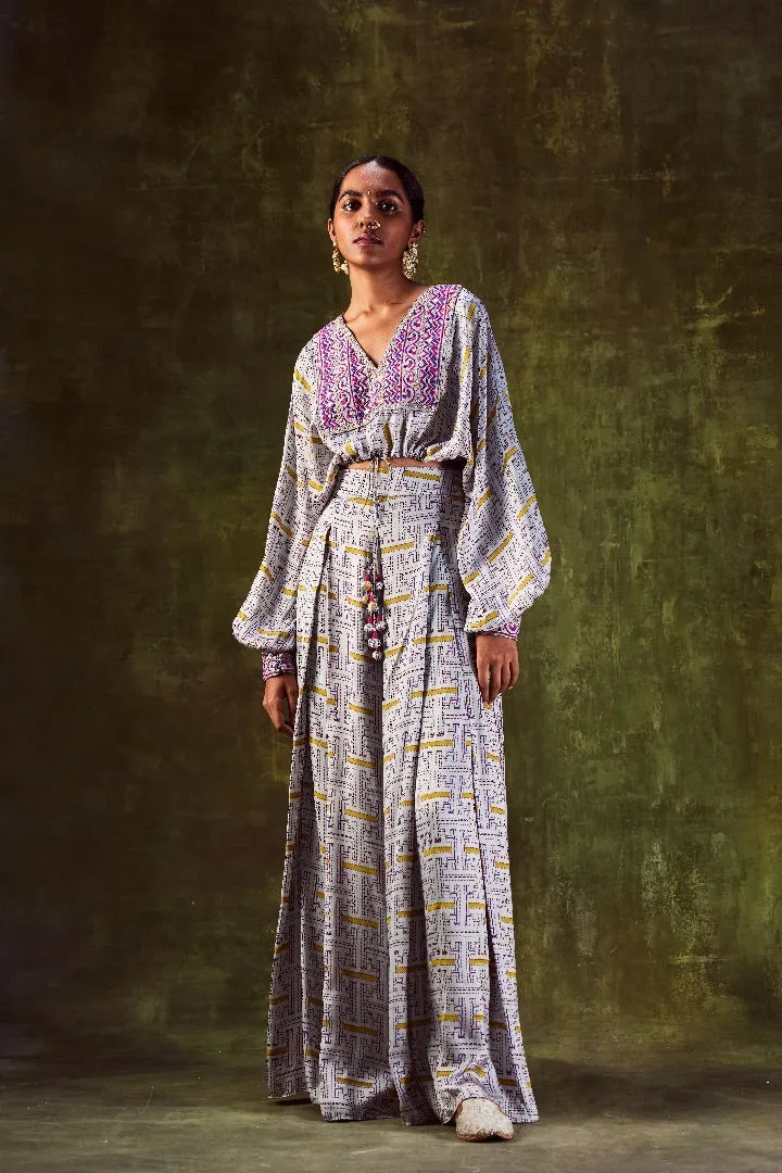 Neck Top With Wide Leg Pleated Pants