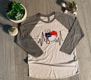 North Carolina - NC Flag Health Care Worker (Nurse) Heartbeat Shirt or Raglan