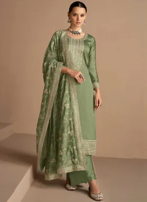 Olive Green Sequence Embroidery Salwar Kameez