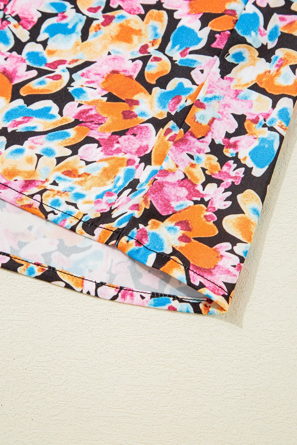 Orange Floral Print Flutter Sleeve Blouse Top