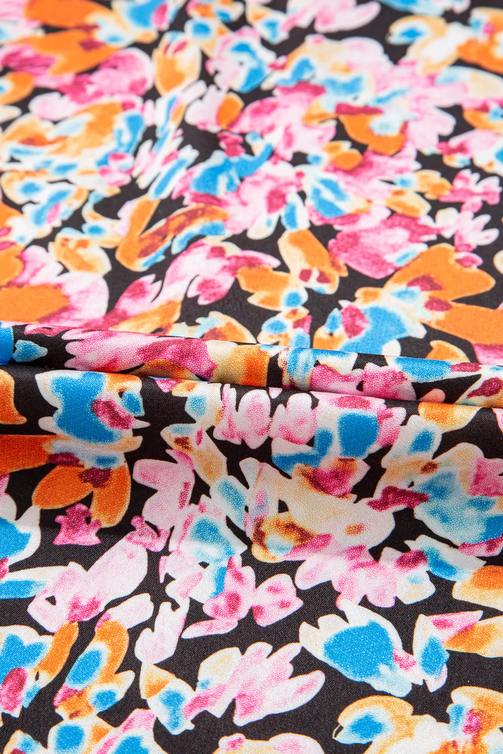 Orange Floral Print Flutter Sleeve Blouse Top