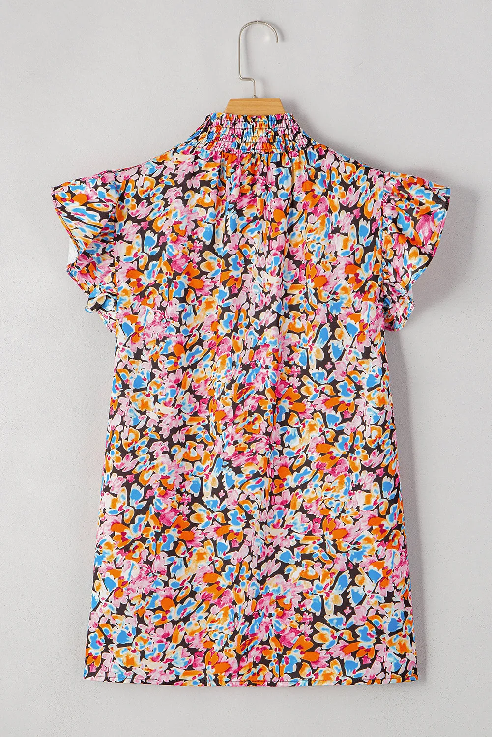 Orange Floral Print Flutter Sleeve Blouse Top