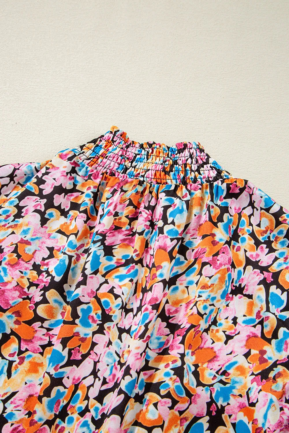 Orange Floral Print Flutter Sleeve Blouse Top