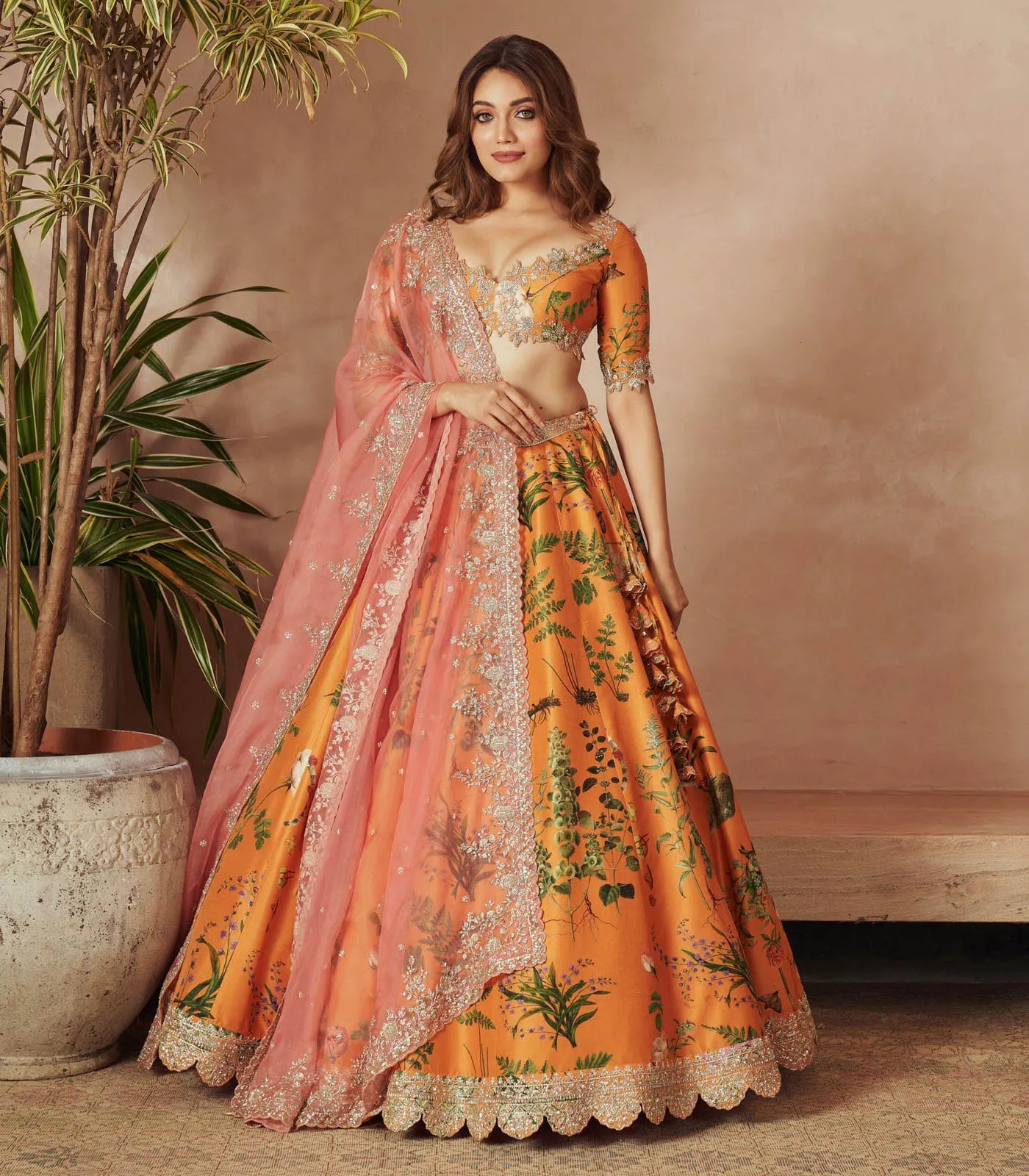 ORANGE PRNTED LEHENGA SET