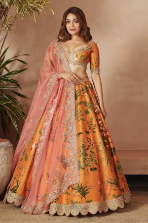 ORANGE PRNTED LEHENGA SET