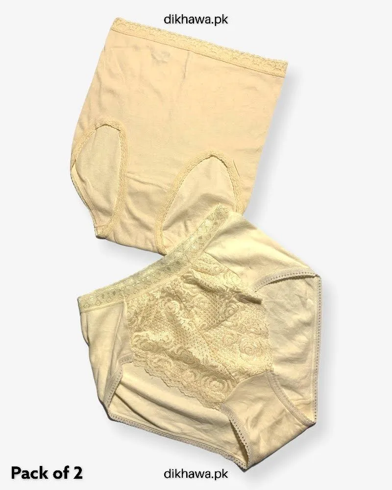 Pack of 2 Imported Stocklot Branded Cotton Panty Stretchable Cotton Lace Panty 2021