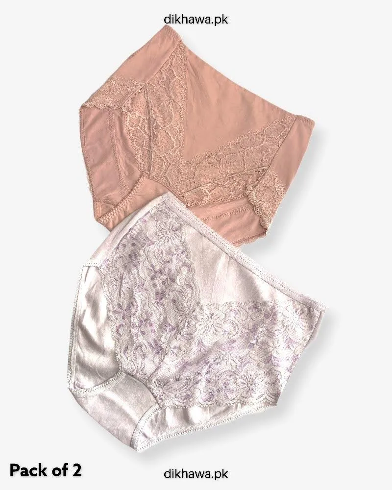 Pack of 2 Imported Stocklot Branded Cotton Panty Stretchable Cotton Lace Panty 2021