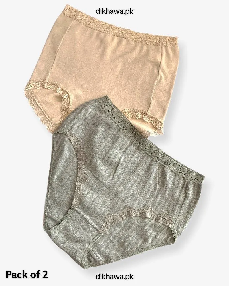 Pack of 2 Imported Stocklot Branded Cotton Panty Stretchable Cotton Lace Panty 2021