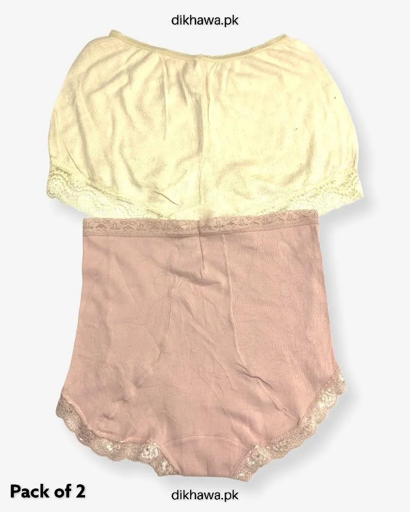 Pack of 2 Imported Stocklot Branded Cotton Panty Stretchable Cotton Lace Panty 2021