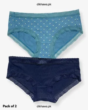 Pack of 2 Imported Stocklot Branded Cotton Panty Stretchable Cotton Lace Panty 2021