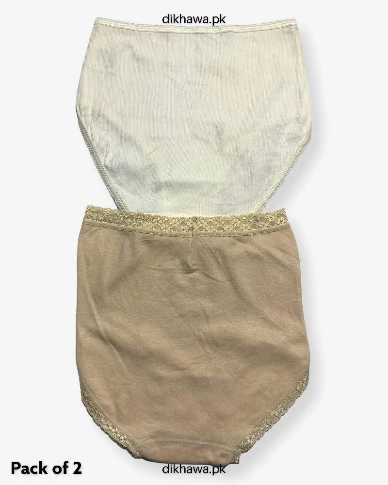 Pack of 2 Imported Stocklot Branded Cotton Panty Stretchable Cotton Lace Panty 2021
