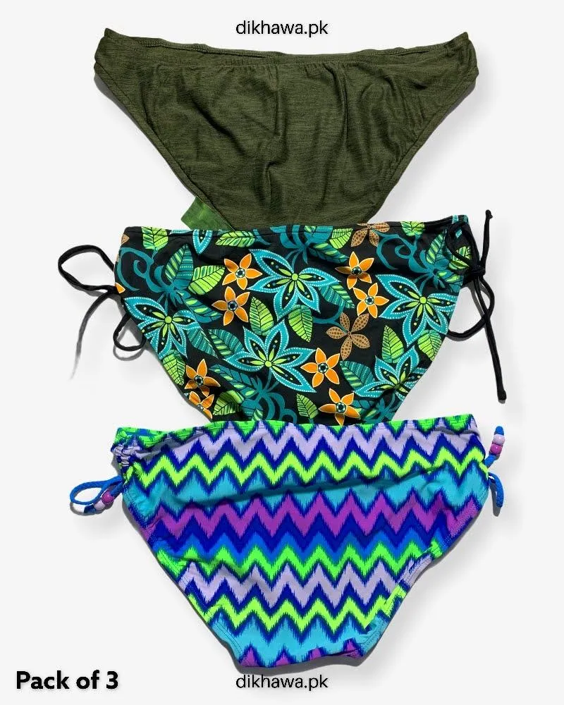 Pack of 3 Imported Stocklot Branded Silk Panty Bikini Style Sexy Thong Panty Swimwear Panty