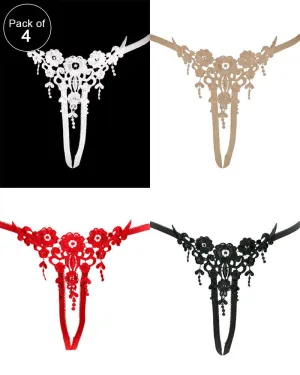 Pack of 4 - 2018 New Sexy Lingerie Women Fashion Transparent Panties Ladies - Lace Sexy Thong