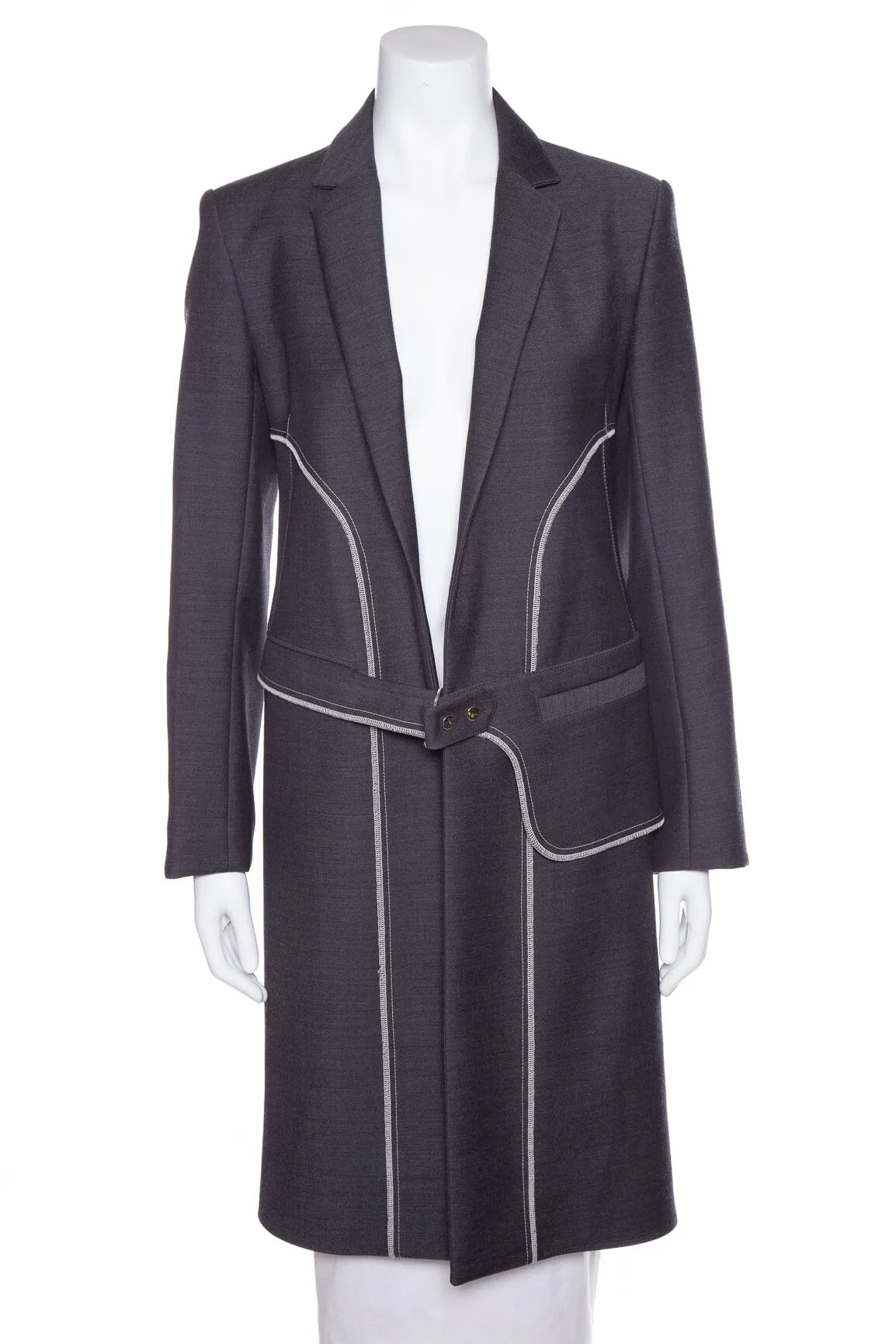 Paco Rabanne Grey Wool Belted Jacket SZ 38