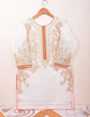Paper Cotton Stitched Kurti With Dori Embroidery - Magnolia (TS-069A-White)