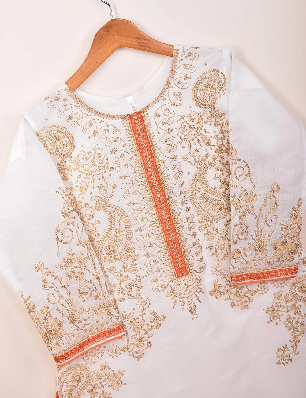 Paper Cotton Stitched Kurti With Dori Embroidery - Magnolia (TS-069A-White)