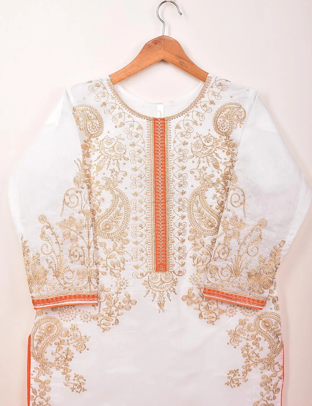 Paper Cotton Stitched Kurti With Dori Embroidery - Magnolia (TS-069A-White)