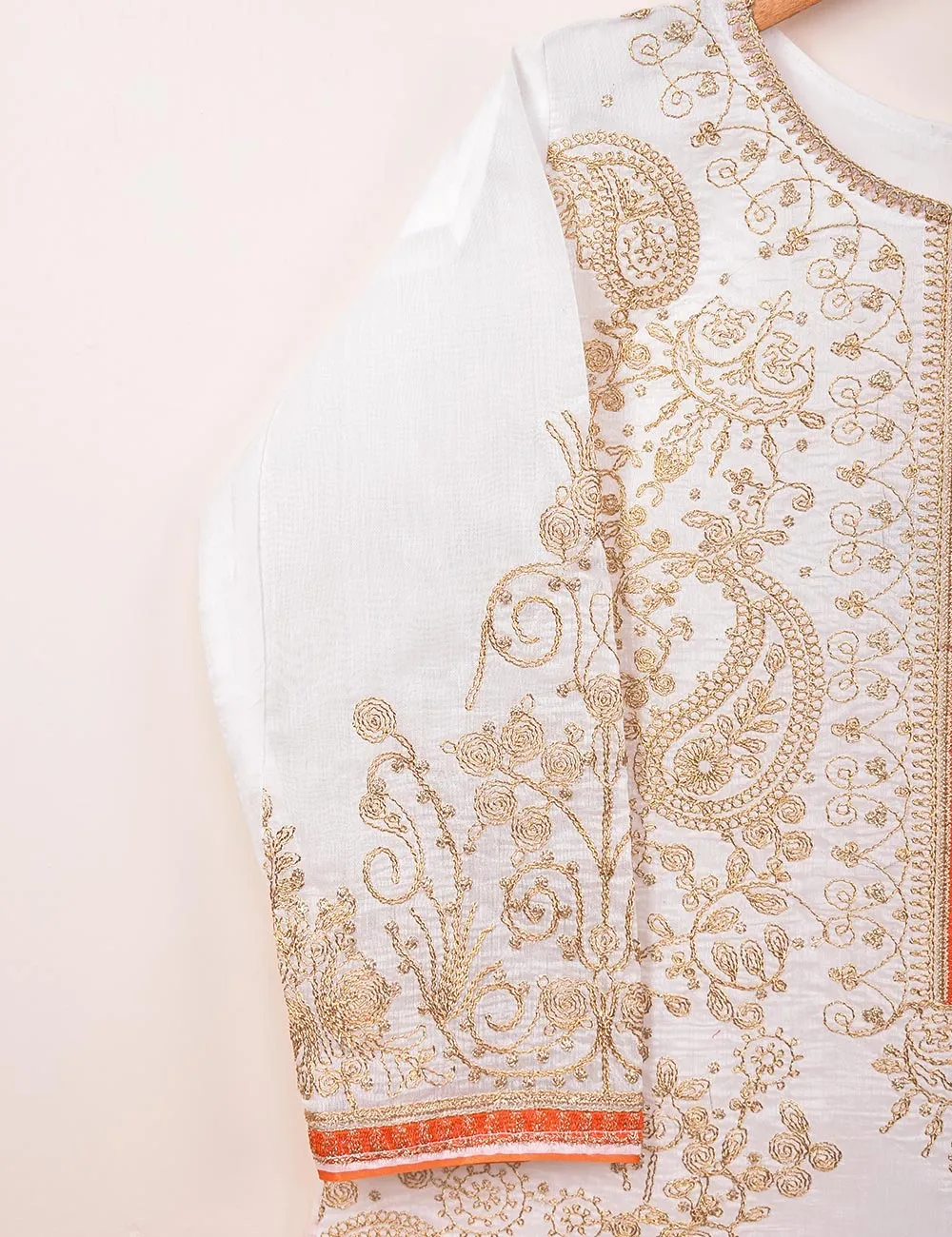 Paper Cotton Stitched Kurti With Dori Embroidery - Magnolia (TS-069A-White)