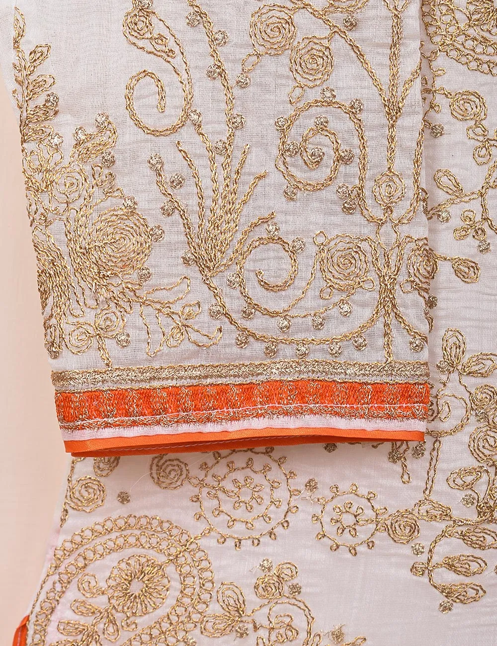 Paper Cotton Stitched Kurti With Dori Embroidery - Magnolia (TS-069A-White)