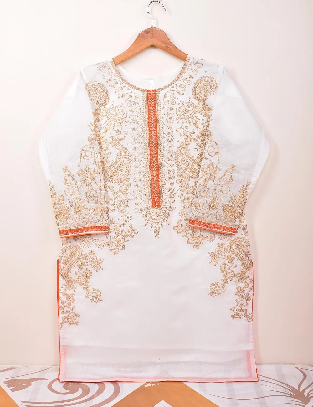 Paper Cotton Stitched Kurti With Dori Embroidery - Magnolia (TS-069A-White)