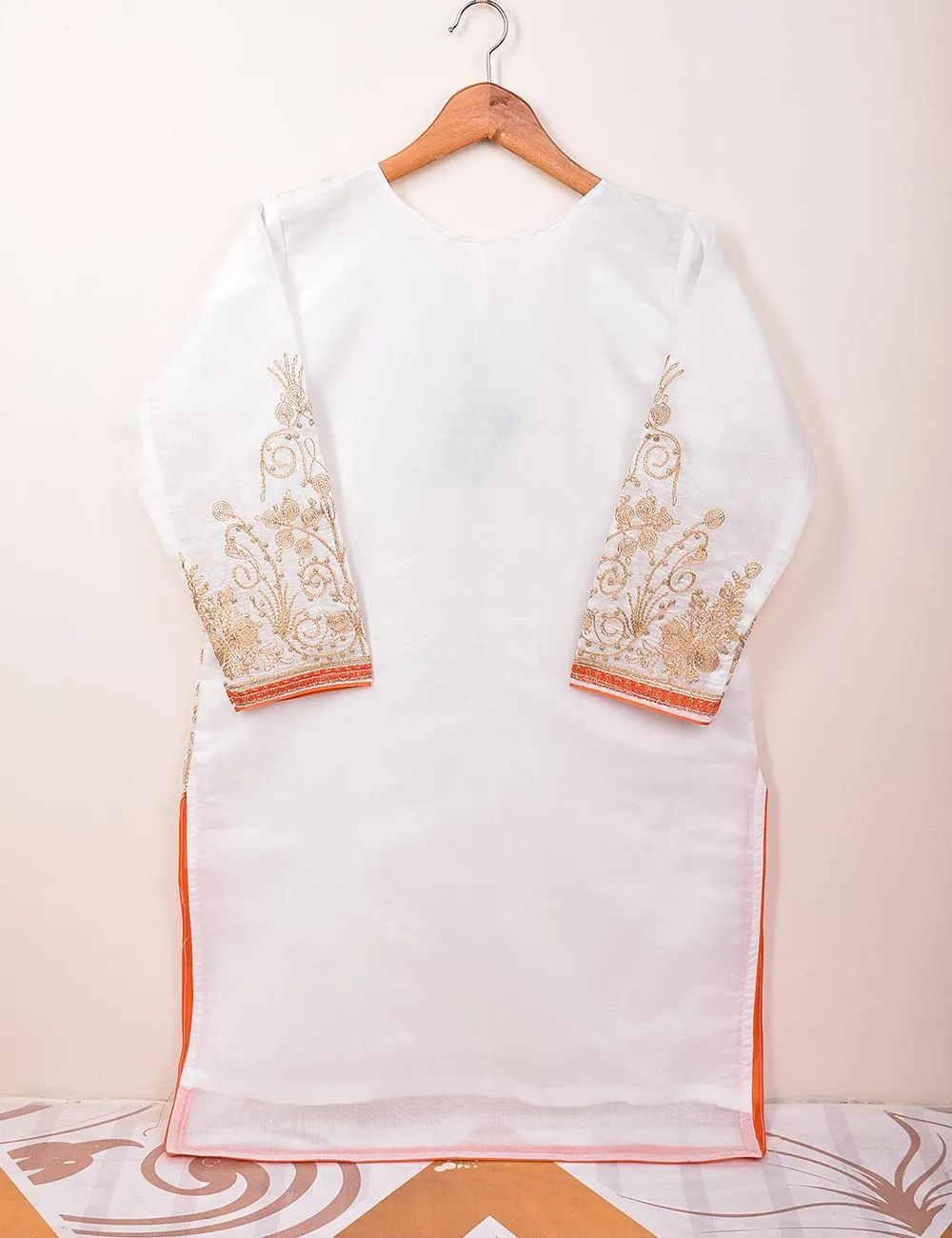 Paper Cotton Stitched Kurti With Dori Embroidery - Magnolia (TS-069A-White)