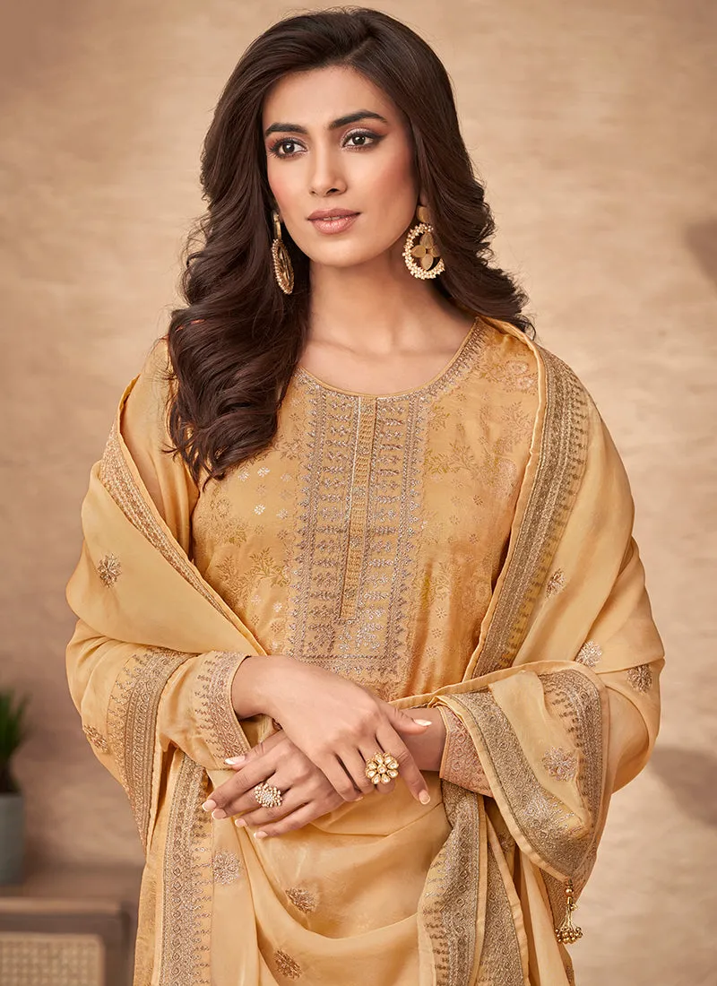 Pastel Yellow Sequence Embroidery Salwar Kameez