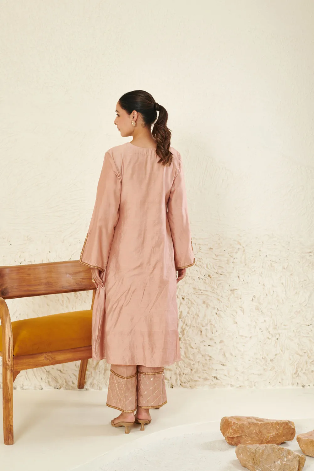 Peach Embroidered Kurta Set