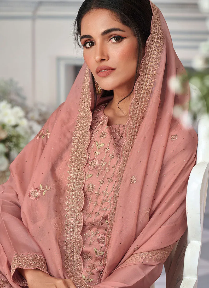 Peach Embroidery Salwar Kameez Suit