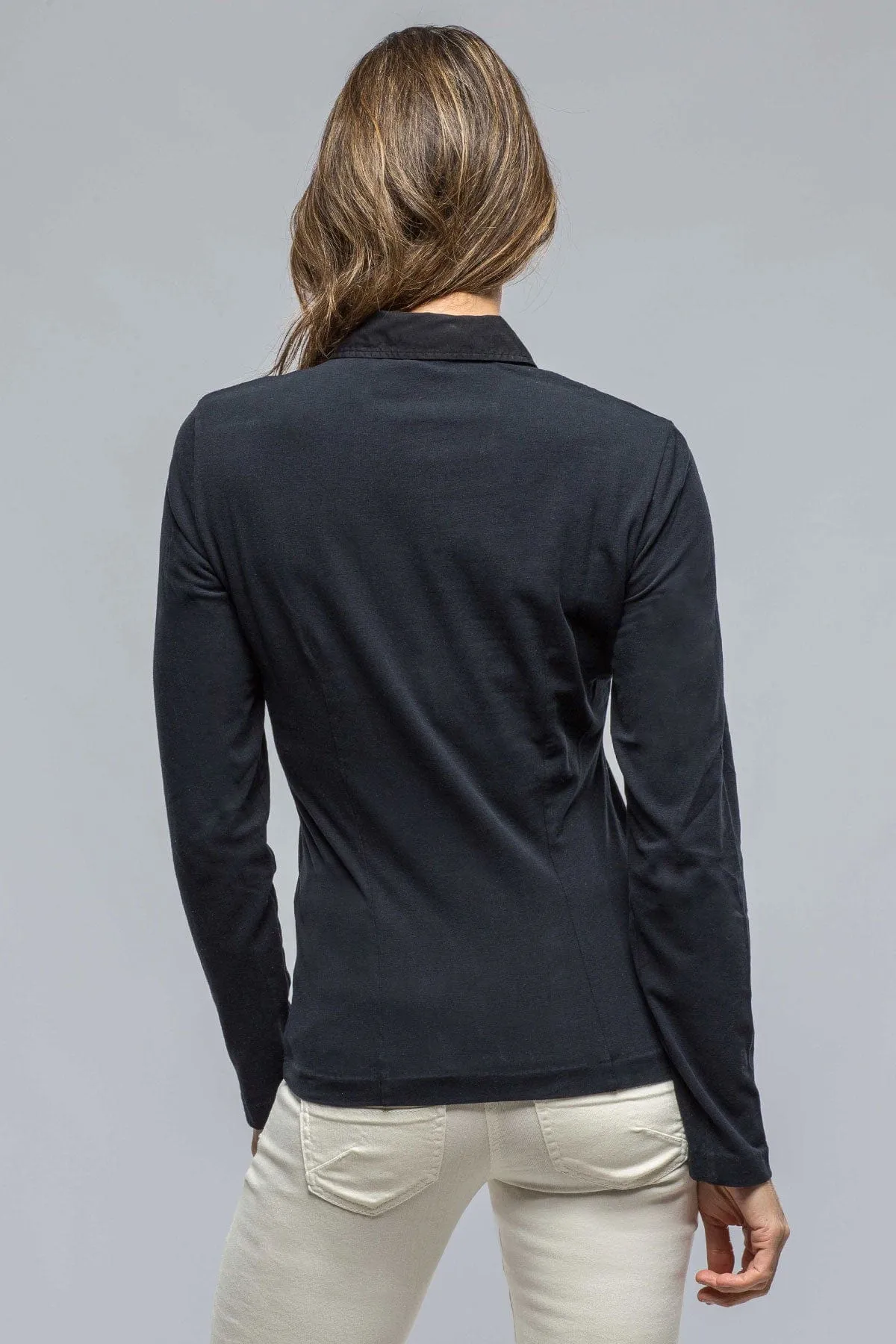 Pennelope Ruffle Front Shirt In Navy