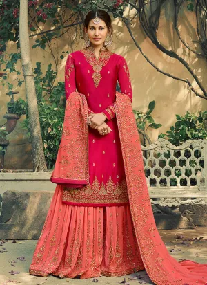 Pink And Orange Embroidered Gharara Suit