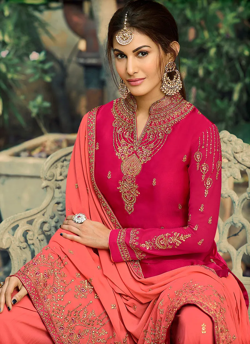 Pink And Orange Embroidered Gharara Suit