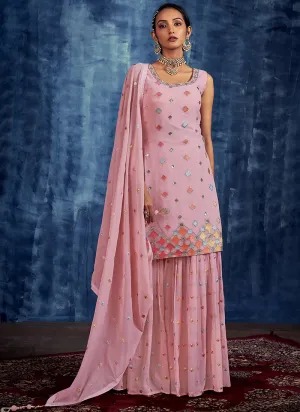 Pink Multi Embroidery Designer Gharara Style Suit