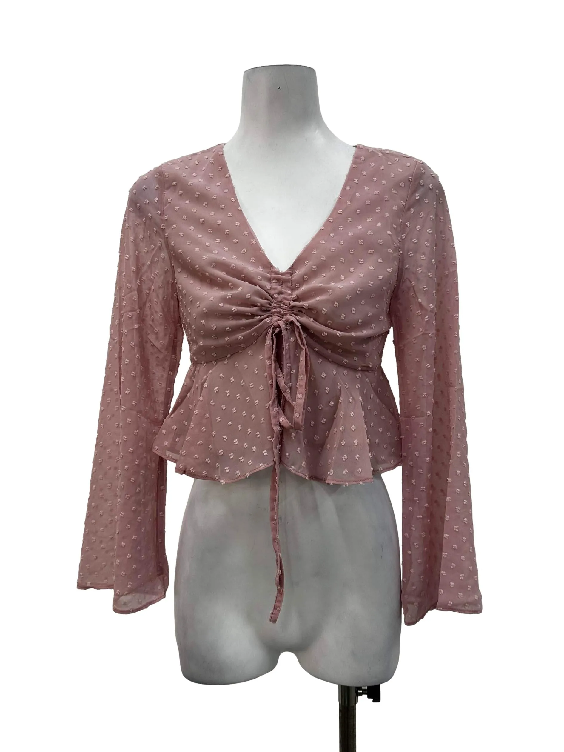Pink Swiss Dot Ruched Top