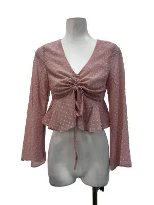 Pink Swiss Dot Ruched Top
