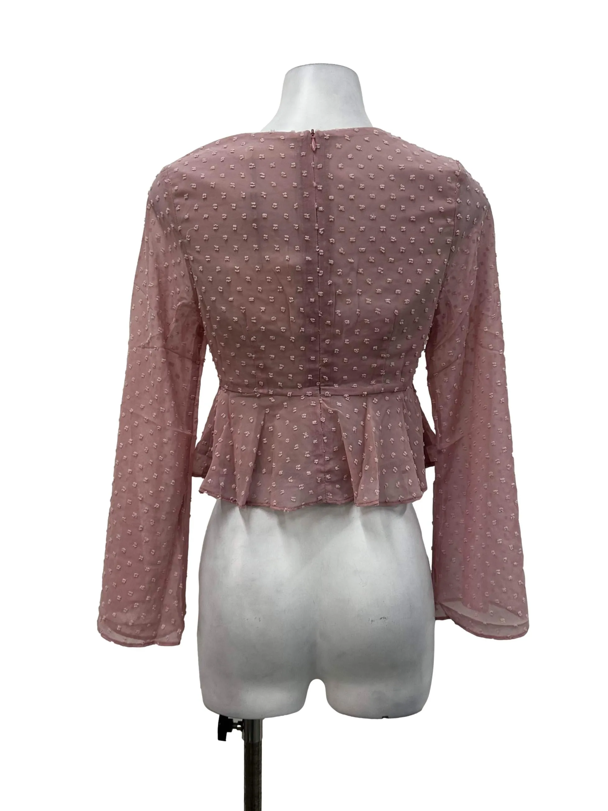 Pink Swiss Dot Ruched Top