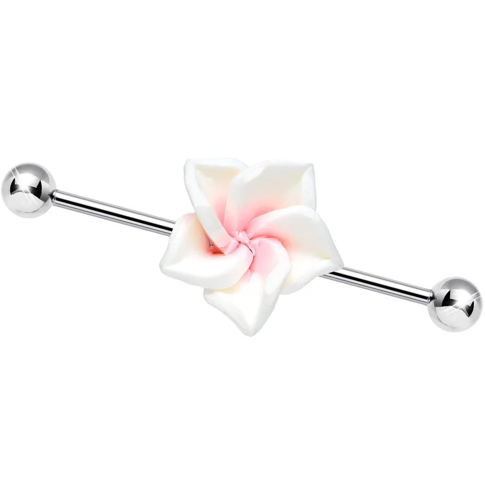 Pink White Beautiful Blossoming Flower Industrial Barbell 37mm