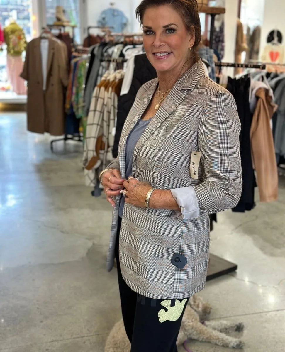 Plaid Blazer With Police Patch